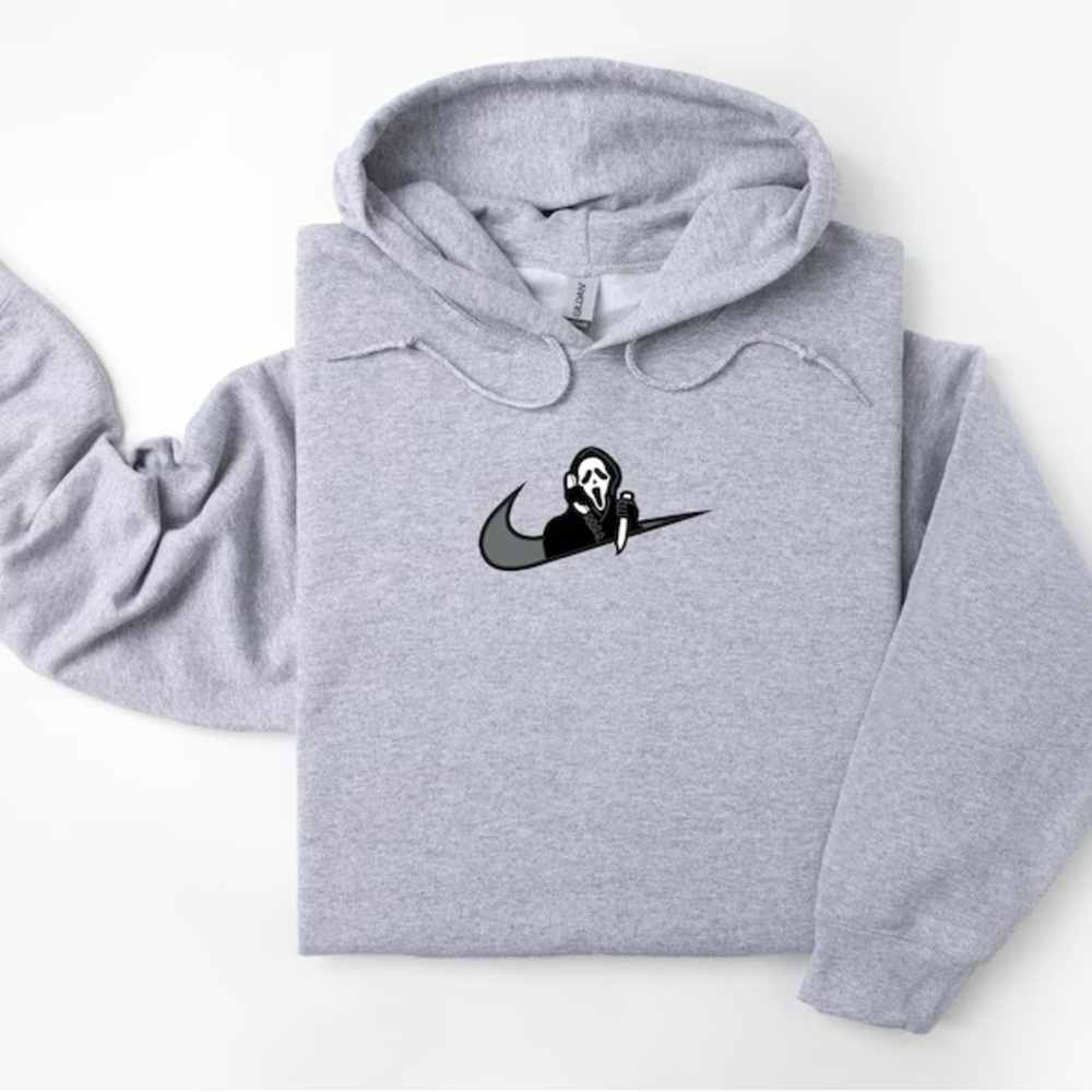 Ghost Face Swoosh Hoodie, Scream Movie Hooded Sweatshirt, Halloween